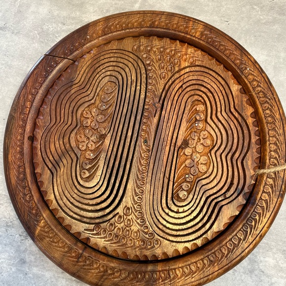 Wooden Collapsible Carved Basket/Trivet Two Compartments Rosewood NEW - Picture 10 of 14